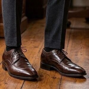 Zelli Chestnut Brown Calfskin Leather Split Toe Oxford Lace Up Dress Shoes 10M